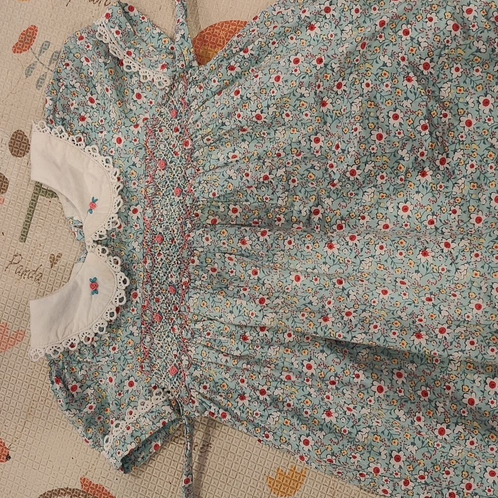 Floral Smocked Dress with Lace Collar